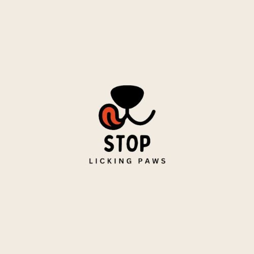 Logo design for "Stop Licking Paws," featuring a playful paw graphic with a prohibition symbol.