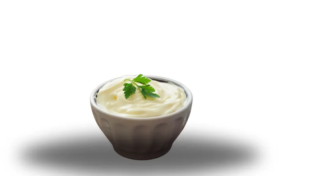 A cup of yogurt garnished with a fresh sprig of parsley, showcasing a simple and healthy snack option.