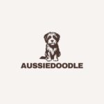 Logo design featuring an Australian Shepherd dog, showcasing its distinctive features and vibrant colors.