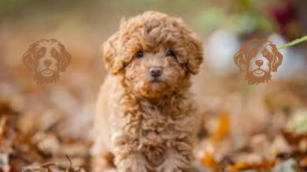 A small brown dog stands among colorful autumn leaves, showcasing its playful spirit in a natural setting.